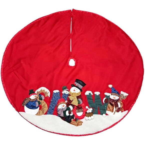 Vintage Christmas Tree Skirt Santa’s Best Christmas Eve Snowman SNOW Appliqué - Picture 3 of 4